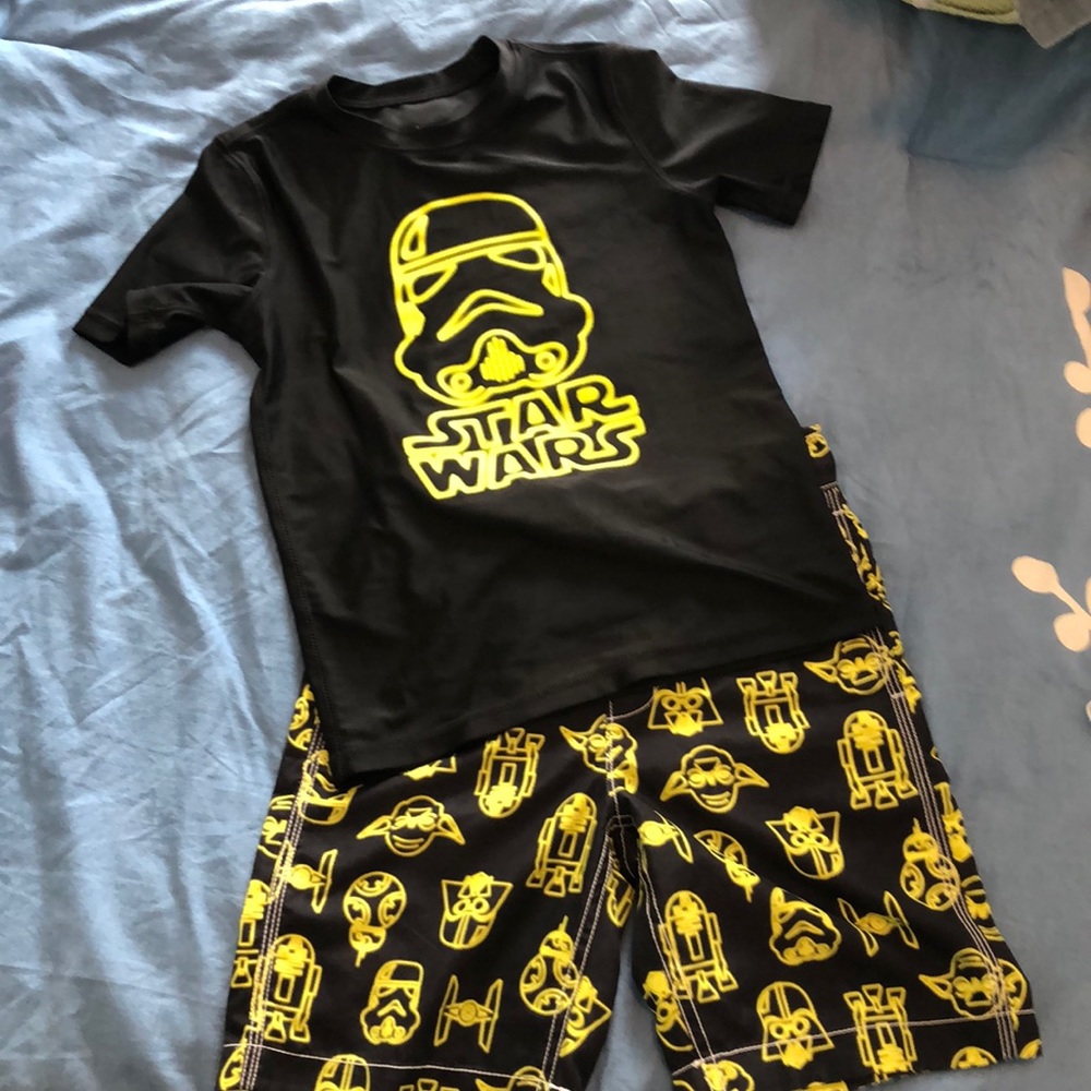 Size small Gap Star Wars rash guard & swim trunks